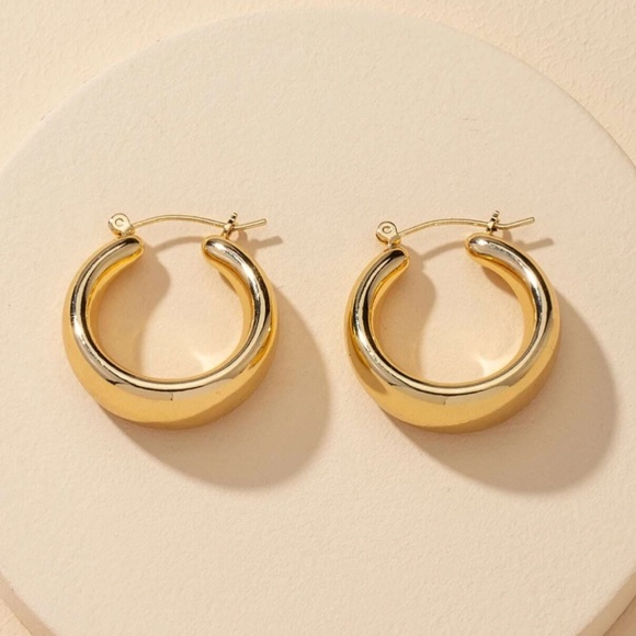 Gold Tone Hoop Earrings Wide - Picture 2 of 4